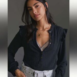 Pilcro Black Ruffled Button-Down Shirt